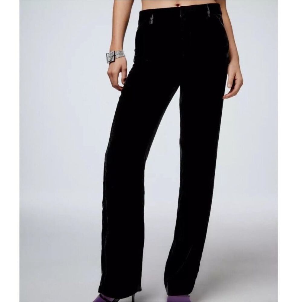 ZARA women small black straight Leg pants Trouser velvet holiday new 5030/515